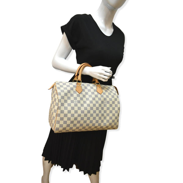 LOUIS VUITTON Speedy 35 Damier Azur Satchel Bag White