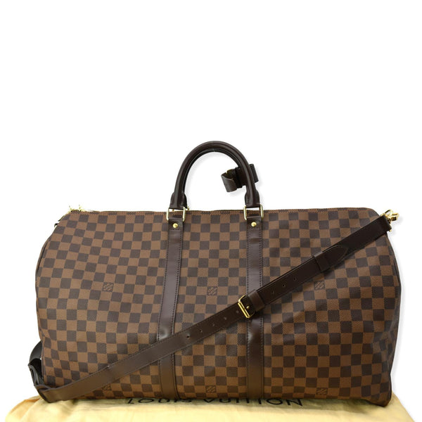 LOUIS VUITTON Keepall Bandouliere 55 Damier Ebene Travel Bag Brown - Hot Deals