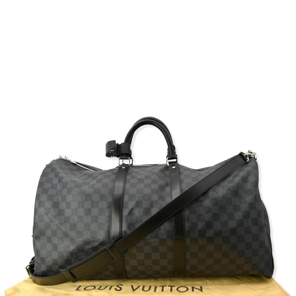 LOUIS VUITTON Keepall 55 Damier Graphite Bandouliere Travel Bag Black