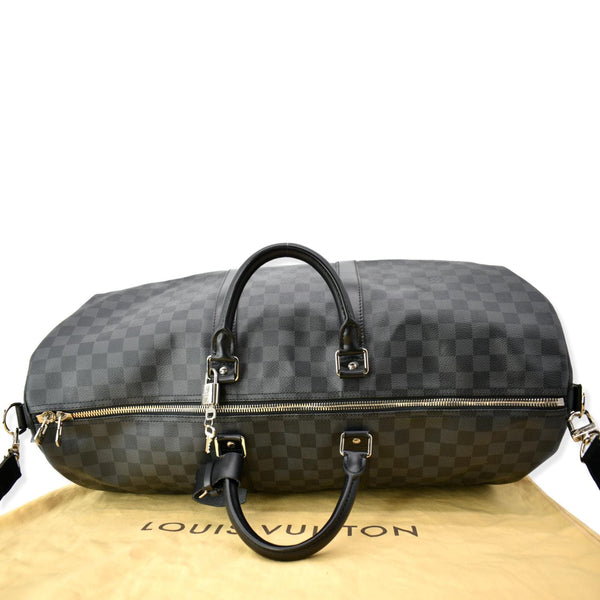 LOUIS VUITTON Keepall 55 Damier Graphite Bandouliere Travel Bag Black
