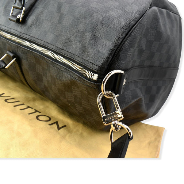 LOUIS VUITTON Keepall 55 Damier Graphite Bandouliere Travel Bag Black