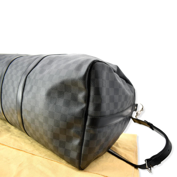 LOUIS VUITTON Keepall 55 Damier Graphite Bandouliere Travel Bag Black