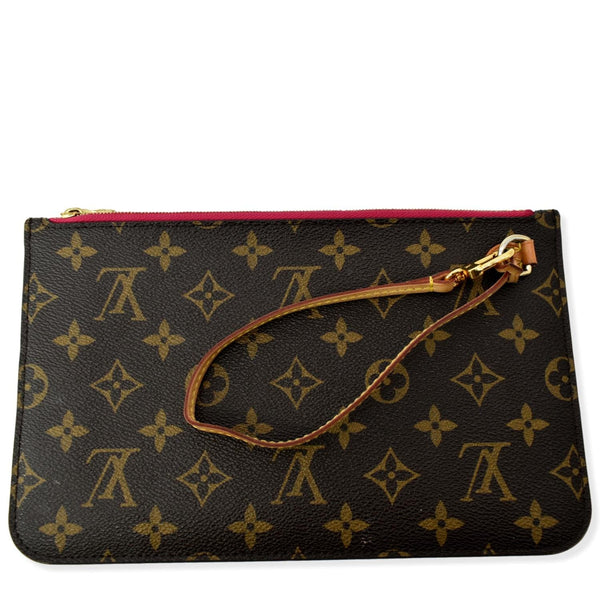 LOUIS VUITTON Neverfull Monogram Canvas Pochette Wristlet Pouch Brown