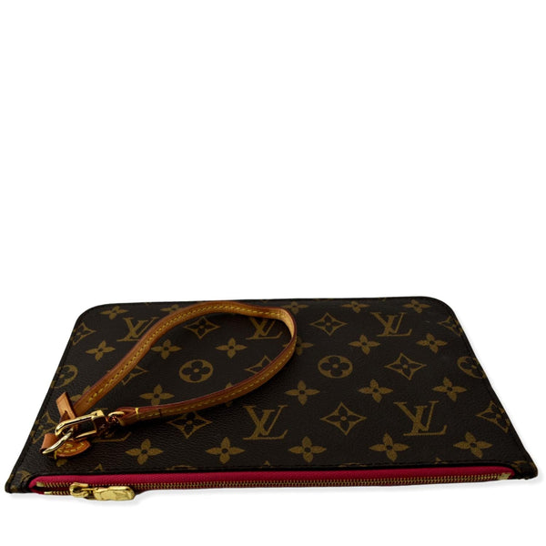 LOUIS VUITTON Neverfull Monogram Canvas Pochette Wristlet Pouch Brown