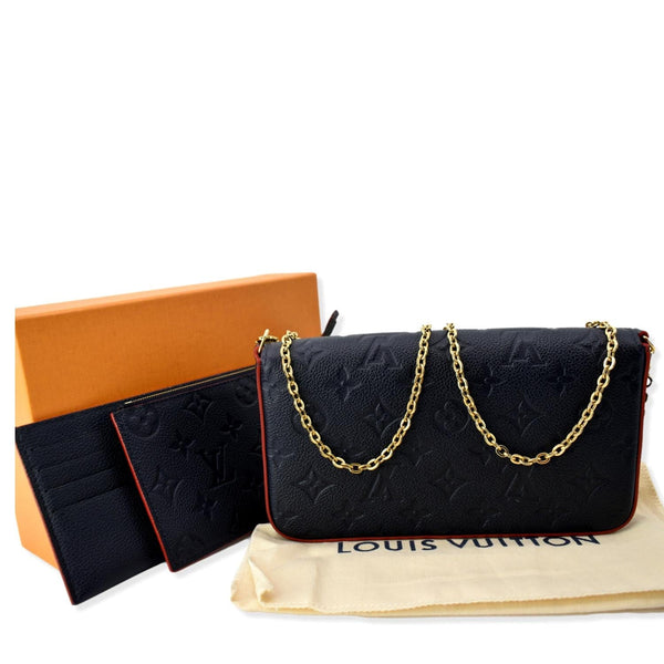 LOUIS VUITTON Felicie Monogram Empreinte Chain Pochette Crossbody Bag Blue