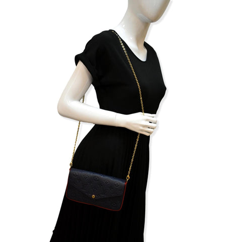 LOUIS VUITTON Felicie Monogram Empreinte Chain Pochette Crossbody Bag Blue