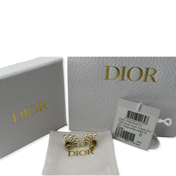 CHRISTIAN DIOR La Petite Tribale Metal Resin Pearls Earrings Gold