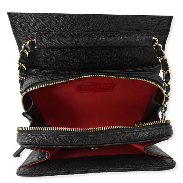 CHANEL Quilted Caviar Like A Flap Wallet Shoulder Bag Black