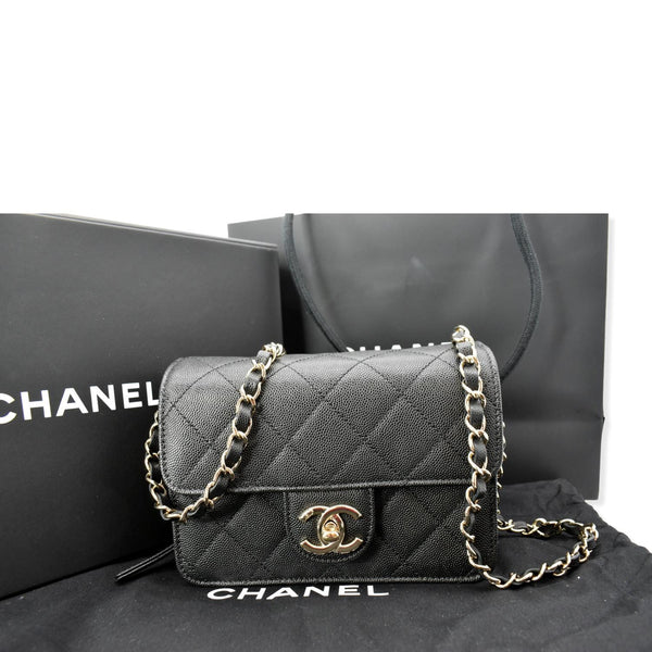 CHANEL Quilted Caviar Like A Flap Wallet Shoulder Bag Black