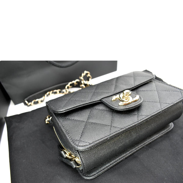 CHANEL Quilted Caviar Like A Flap Wallet Shoulder Bag Black