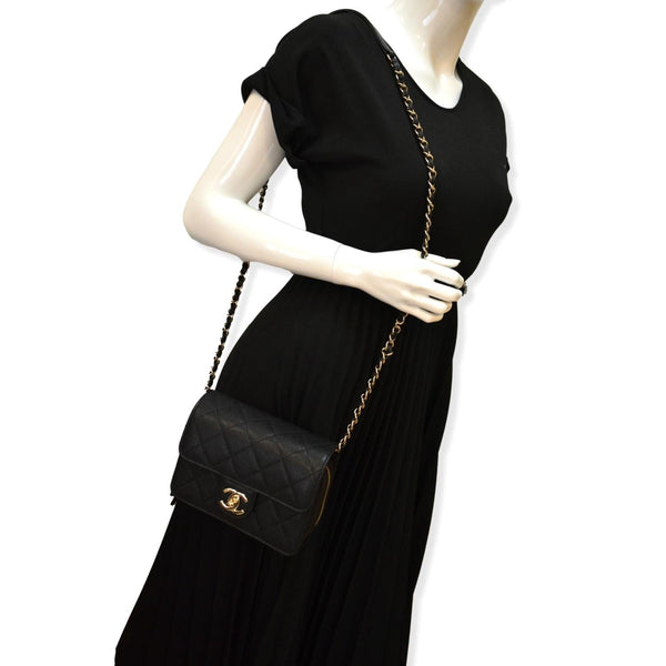 CHANEL Quilted Caviar Like A Flap Wallet Shoulder Bag Black