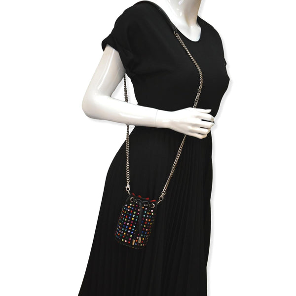 CHRISTIAN LOUBOUTIN Mary Jane Bucket Veau Velours Shoulder Bag Black