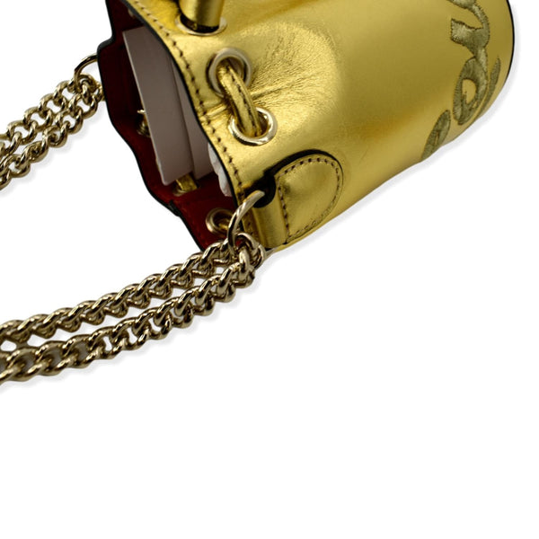 CHRISTIAN LOUBOUTIN Mary Jane Bucket Mini Leather Shoulder Bag Gold