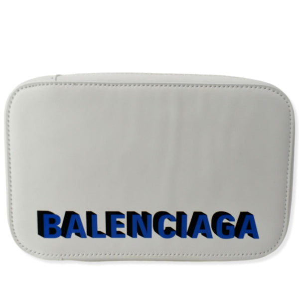 BALENCIAGA Logo Print Leather Strap Cash Phone Holder White