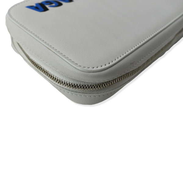 BALENCIAGA Logo Print Leather Strap Cash Phone Holder White