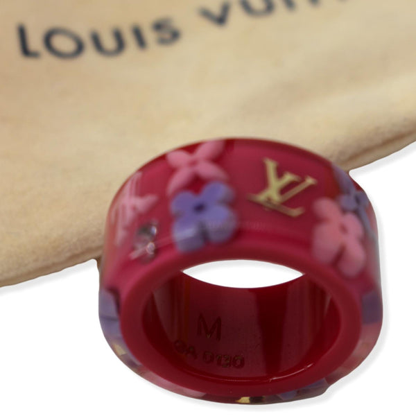 LOUIS VUITTON Floral Inclusion Lv Logo Resin Ring Pink