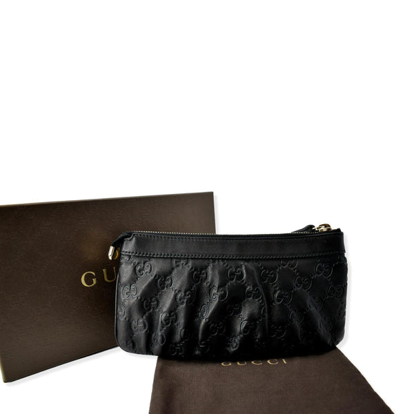GUCCI Guccissima Leather GG Wristlet Pochette Black 212203