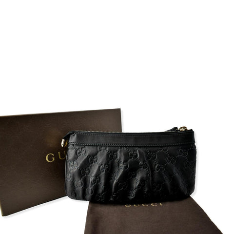 GUCCI Guccissima Leather GG Wristlet Pochette Black 212203