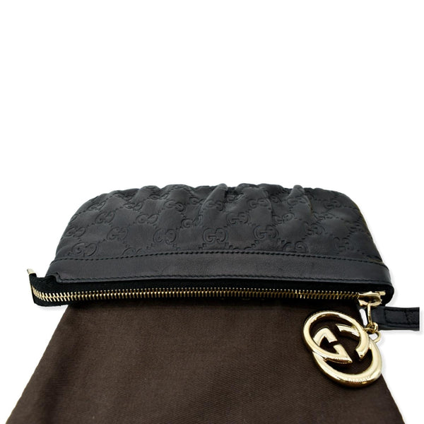 GUCCI Guccissima Leather GG Wristlet Pochette Black 212203