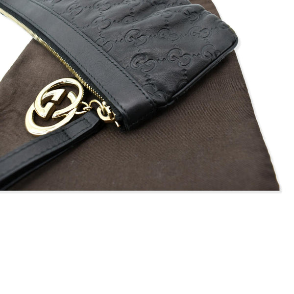 GUCCI Guccissima Leather GG Wristlet Pochette Black 212203