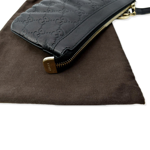 GUCCI Guccissima Leather GG Wristlet Pochette Black 212203