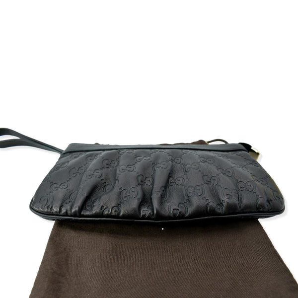 GUCCI Guccissima Leather GG Wristlet Pochette Black 212203