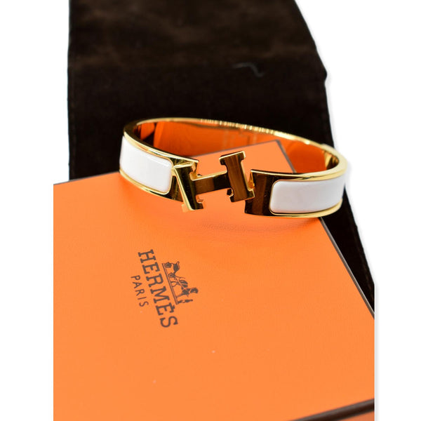 HERMES H Clic Clac Enamel Bracelet Bangle White/Gold