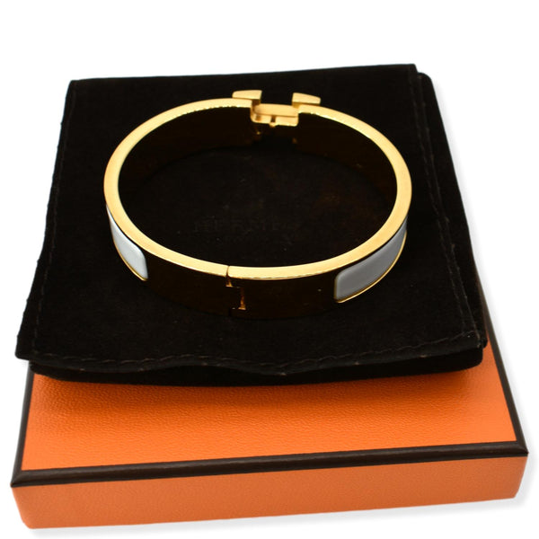 HERMES H Clic Clac Enamel Bracelet Bangle White/Gold