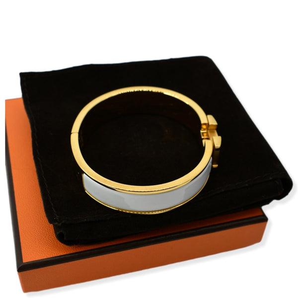 HERMES H Clic Clac Enamel Bracelet Bangle White/Gold