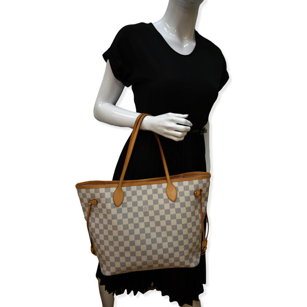 LOUIS VUITTON Neverfull MM Damier Azur Shoulder Bag White