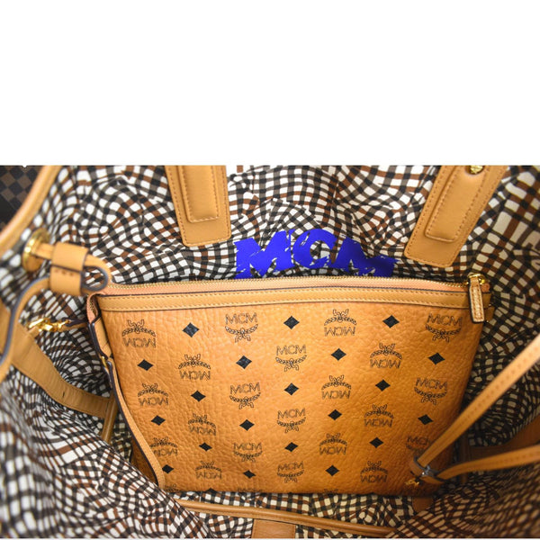 MCM Reversible Liz Medium Visetos Canvas Shopper Tote Bag Cognac