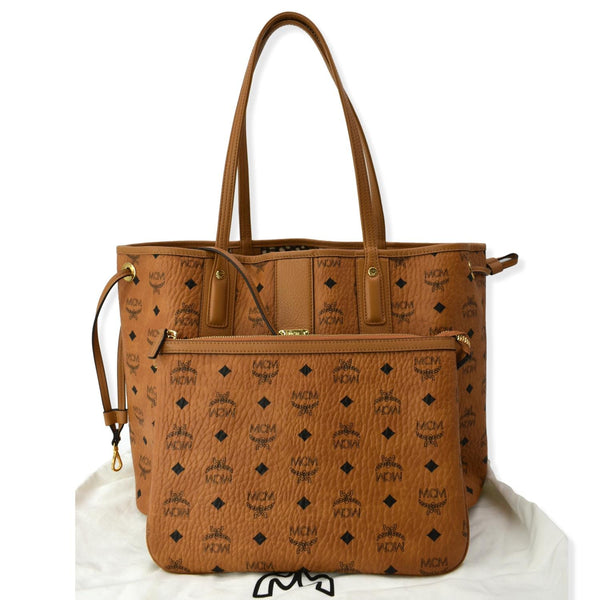 MCM Reversible Liz Medium Visetos Canvas Shopper Tote Bag Cognac