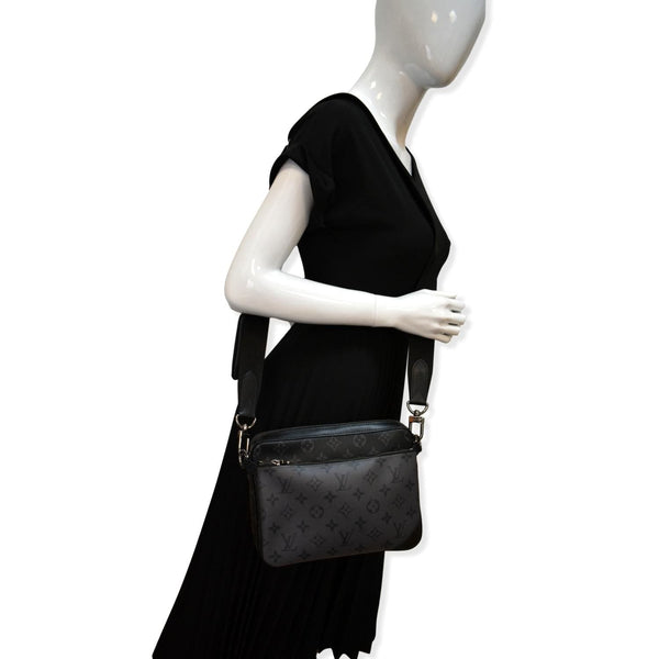 LOUIS VUITTON Trio Monogram Eclipse Messenger Bag Grey