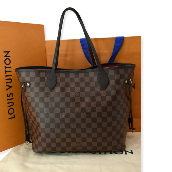 LOUIS VUITTON Neverfull MM Damier Ebene Tote Bag Brown