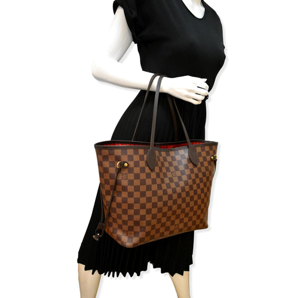 LOUIS VUITTON Neverfull MM Damier Ebene Tote Bag Brown