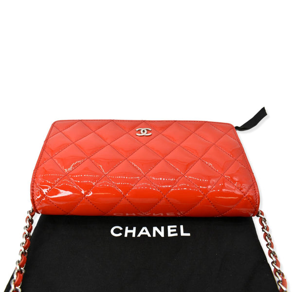CHANEL WOC Patent Leather Wallet On Chain Clutch Bag Red
