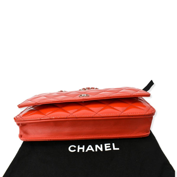 CHANEL WOC Patent Leather Wallet On Chain Clutch Bag Red