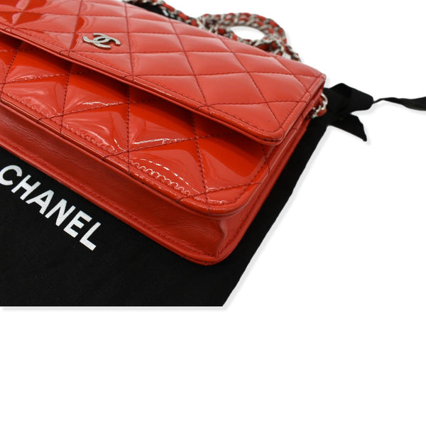 CHANEL WOC Patent Leather Wallet On Chain Clutch Bag Red