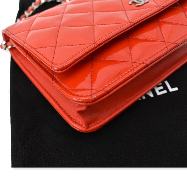 CHANEL WOC Patent Leather Wallet On Chain Clutch Bag Red