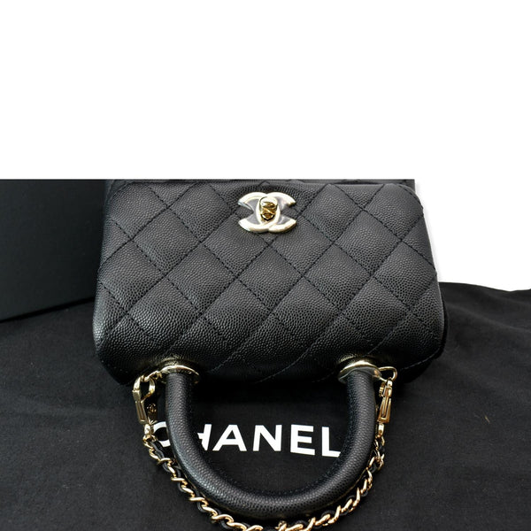 CHANEL Coco Extra Mini Top Handle Caviar Leather Shoulder Bag Black