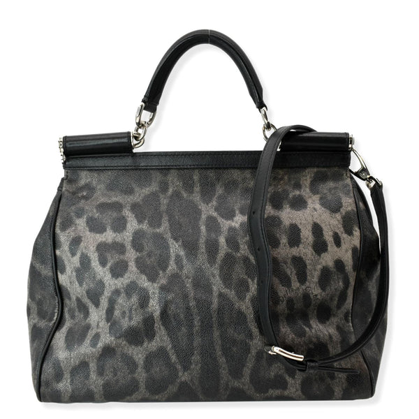 DOLCE & GABBANA Miss Sicily Leopard Print Leather Shoulder Bag Black