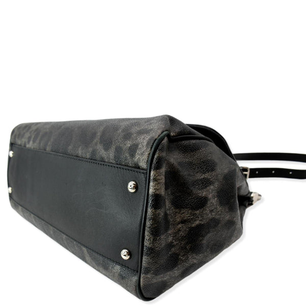 DOLCE & GABBANA Miss Sicily Leopard Print Leather Shoulder Bag Black