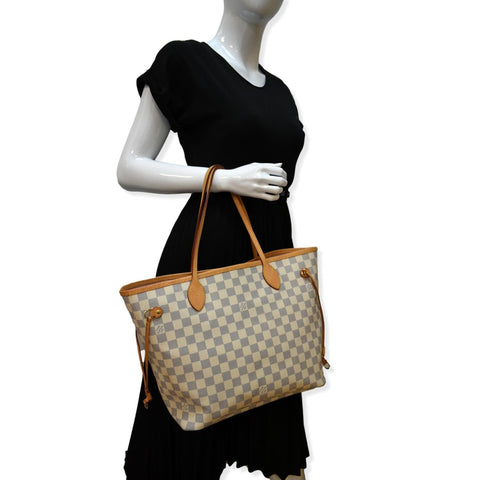 LOUIS VUITTON Neverfull MM Damier Azur Tote Bag White