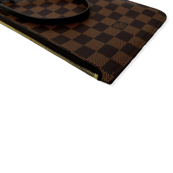 LOUIS VUITTON Neverfull Damier Ebene Pochette Wristlet Pouch Brown