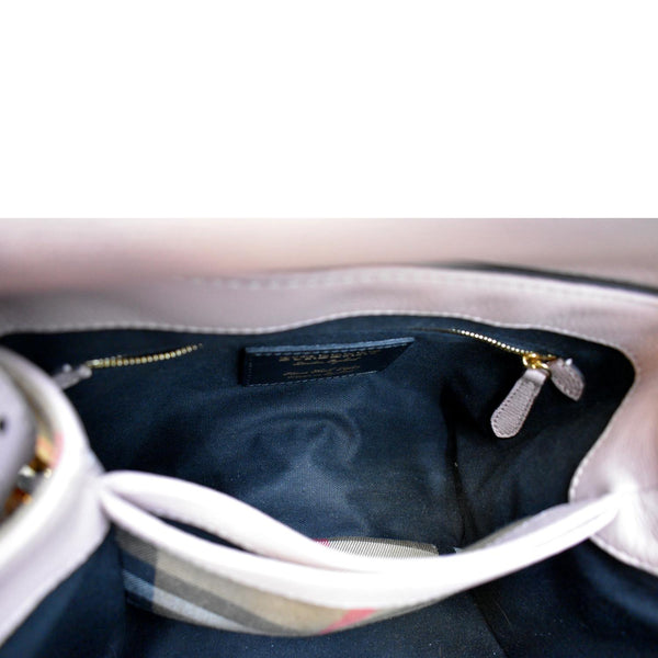 BURBERRY Banner Derby Small House Check Leather Tote Shoulder Bag Dusty Pink