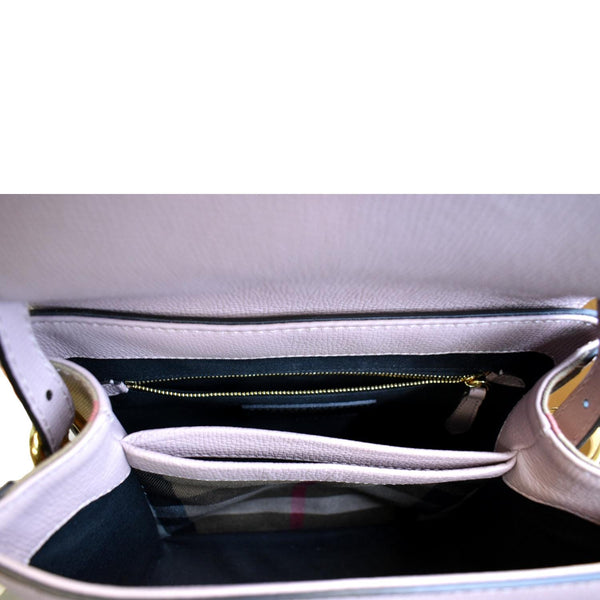 BURBERRY Banner Derby Small House Check Leather Tote Shoulder Bag Dusty Pink