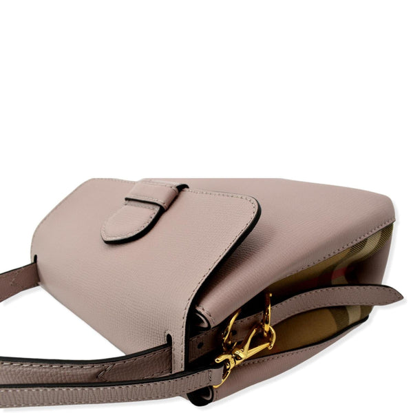 BURBERRY Banner Derby Small House Check Leather Tote Shoulder Bag Dusty Pink