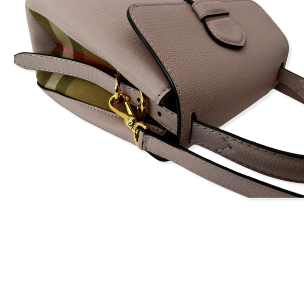 BURBERRY Banner Derby Small House Check Leather Tote Shoulder Bag Dusty Pink