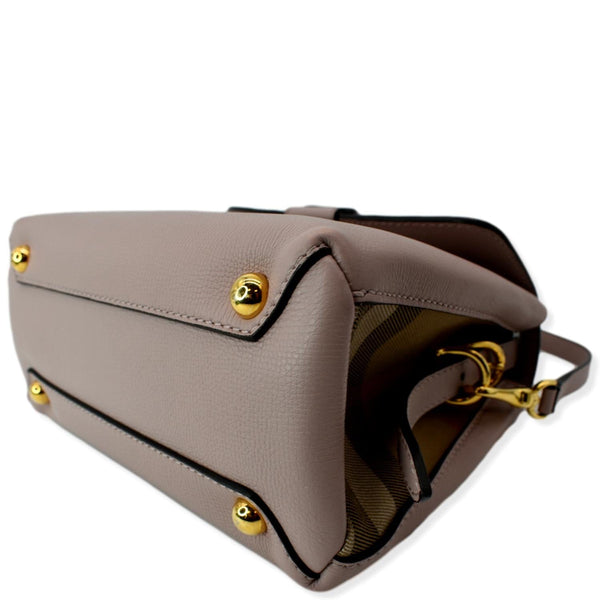 BURBERRY Banner Derby Small House Check Leather Tote Shoulder Bag Dusty Pink