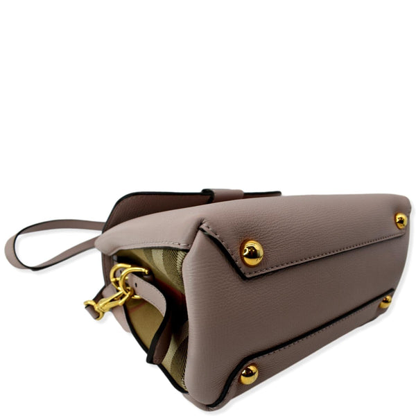 BURBERRY Banner Derby Small House Check Leather Tote Shoulder Bag Dusty Pink